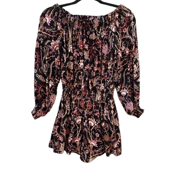 Free People Pretty & Free Black Floral Off the Shoulder Cutout Back Romper Sz XS - Picture 2 of 15